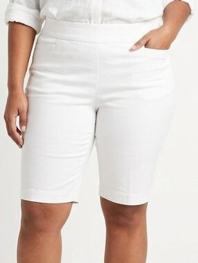 NWT Kim Rogers Plus Millennium Pull-On Bermuda Shorts White Tummy Control 16W
